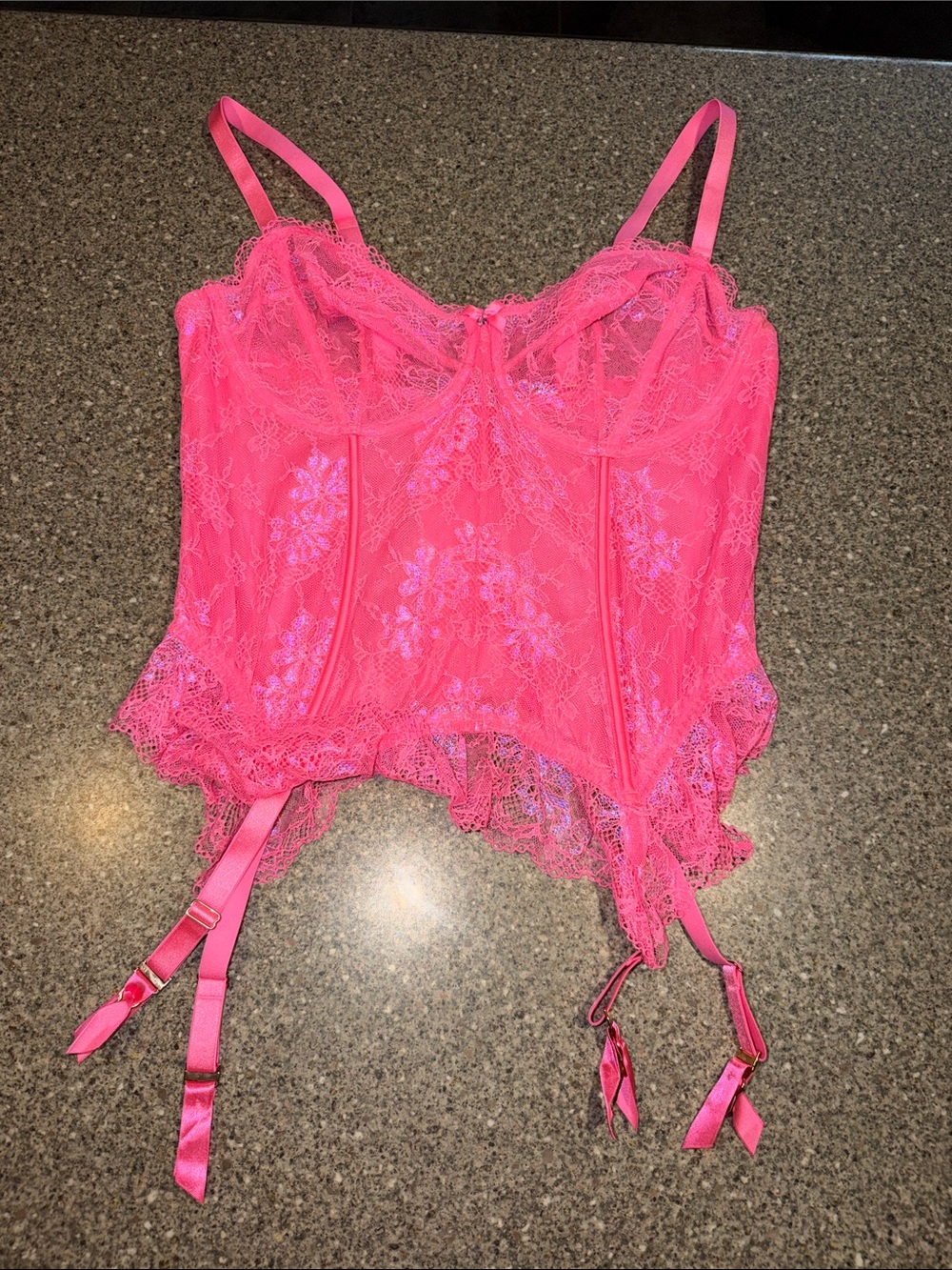Savage X Fenty Neon Pink Lace Bustier with Garter Straps